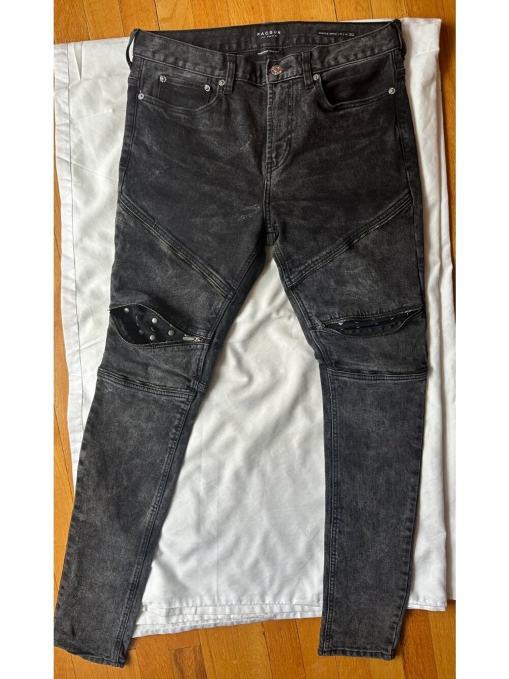 Men's Pacsun stacked skinny comfort stretch zippered moto black jeans 32x32